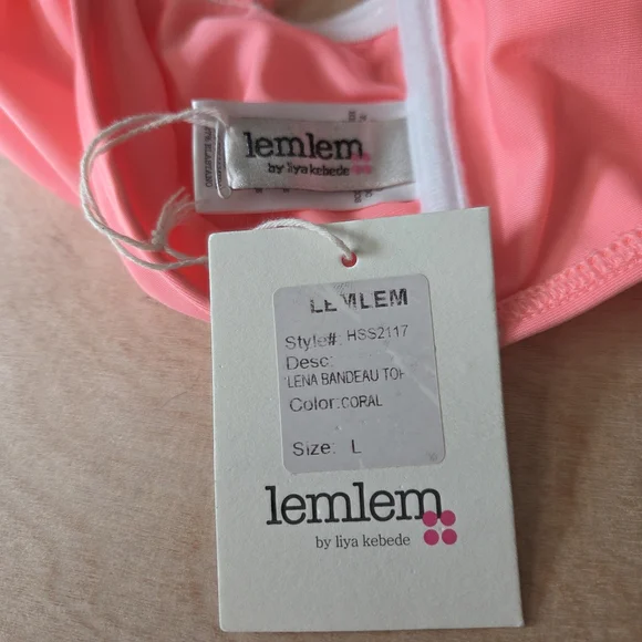 Lemlem Lena Bandeau Bikini Top Coral Size L NWT - Picture 6 of 6